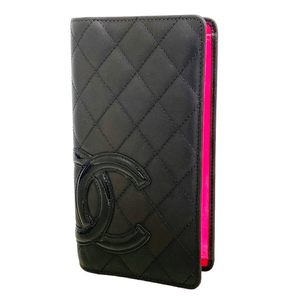 Chanel Cambon Lambskin Long Wallet, Black, Women's